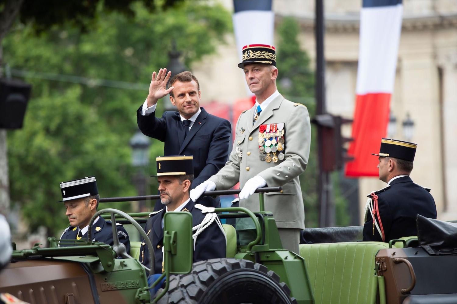 France's President Emmanuel Macron reviews the troops during the annual Bastille Day military parade in Paris this month (Photo: Eliot Blondet via Getty)