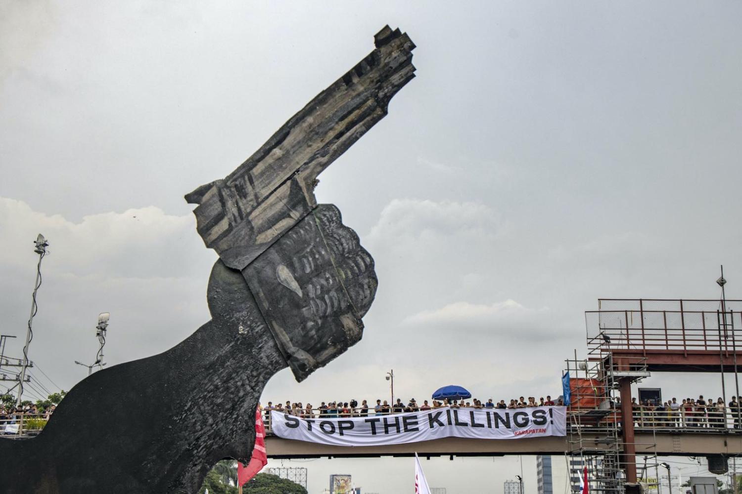 Demonstrations in July 2019 outside the Philippine congress in Manila demanding an end to the so-called “war on drugs” (Ezra Acayan/Getty Images)