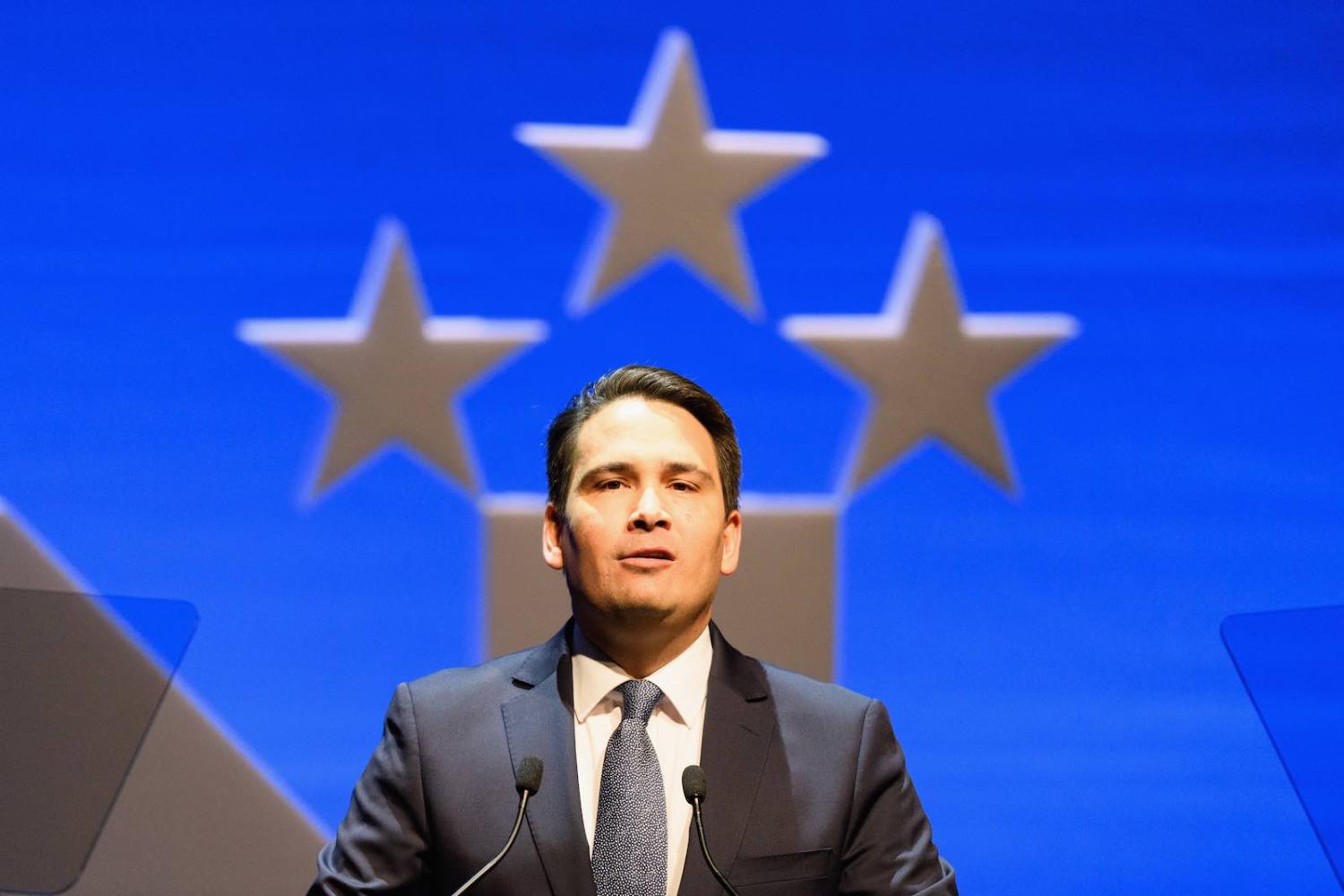 National Party Leader Simon Bridges addresses the party conference in Christchurch in July (Photo: Kai Schwoerer/Getty Images)