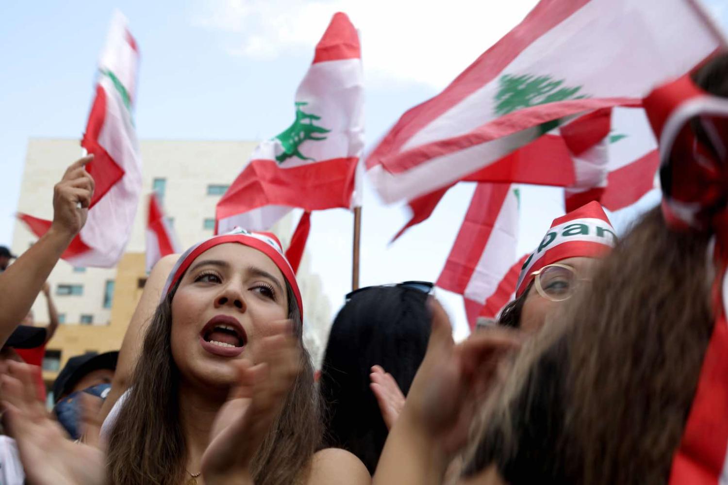 A rally in downtown Beirut on 20 October (Photo: Patrick Baz/AFP/Getty Images)