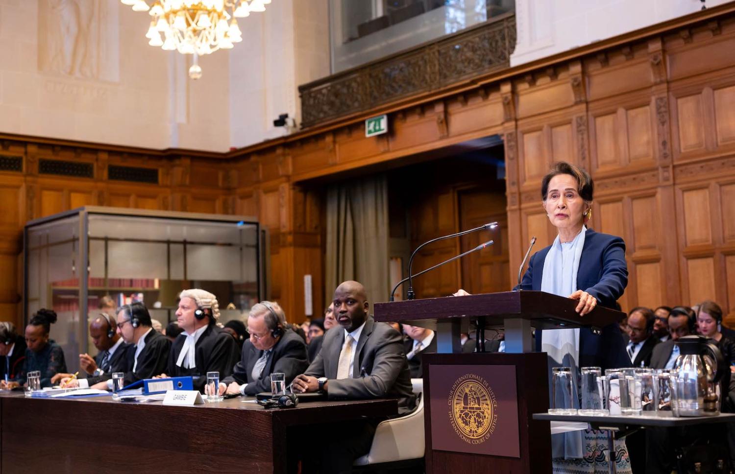 Aung Suu Kyi defends Myanmar against accusations of genocide against Rohingya at the top UN court in The Hague (Photo: International Court of Justice via Getty Images)