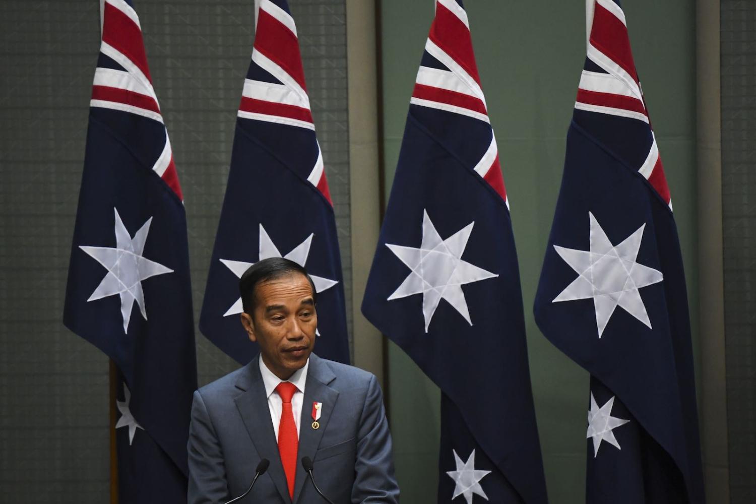 Indonesian President Joko Widodo addresses parliament, 10 February in Canberra (Photo: Lukas Coch via Getty Images)