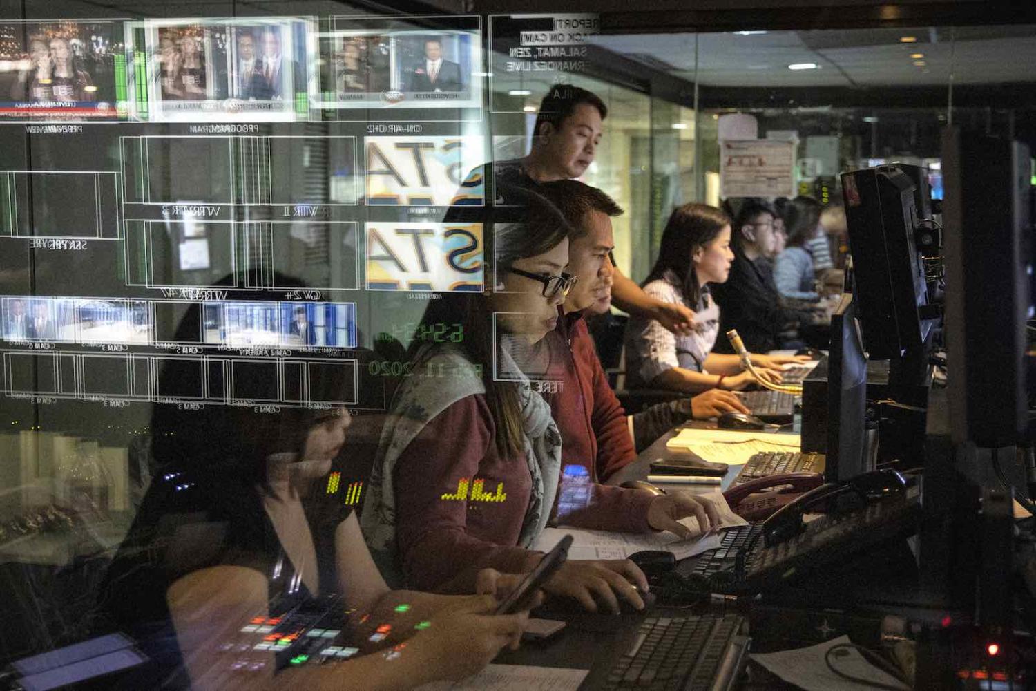 Inside the control room of ABS-CBN news program, “TV Patrol”, 11 February 2020 in Manila. The Philippine government last month moved to shut down ABS-CBN, the country's leading broadcast network (Ezra Acayan/Getty Images)