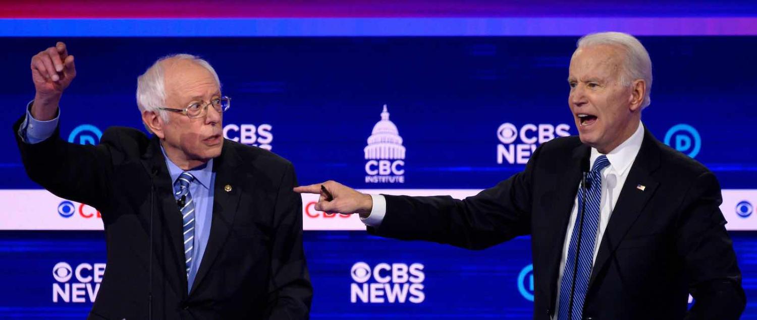 Needing to win decisively, Bernie Sanders and Joe Biden (Jim Watson/AFP/Getty Images)
