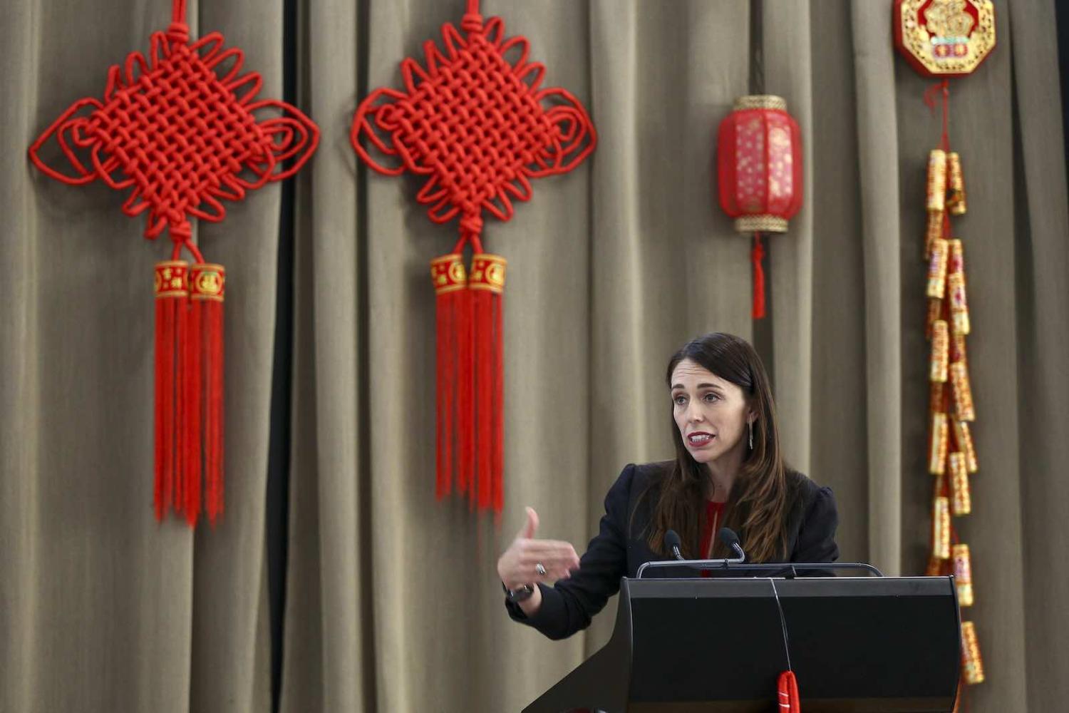 New Zealand Prime Minister Jacinda Ardern speaks during a Chinese New Year celebration in February in Wellington, New Zealand (Hagen Hopkins/Getty Images)