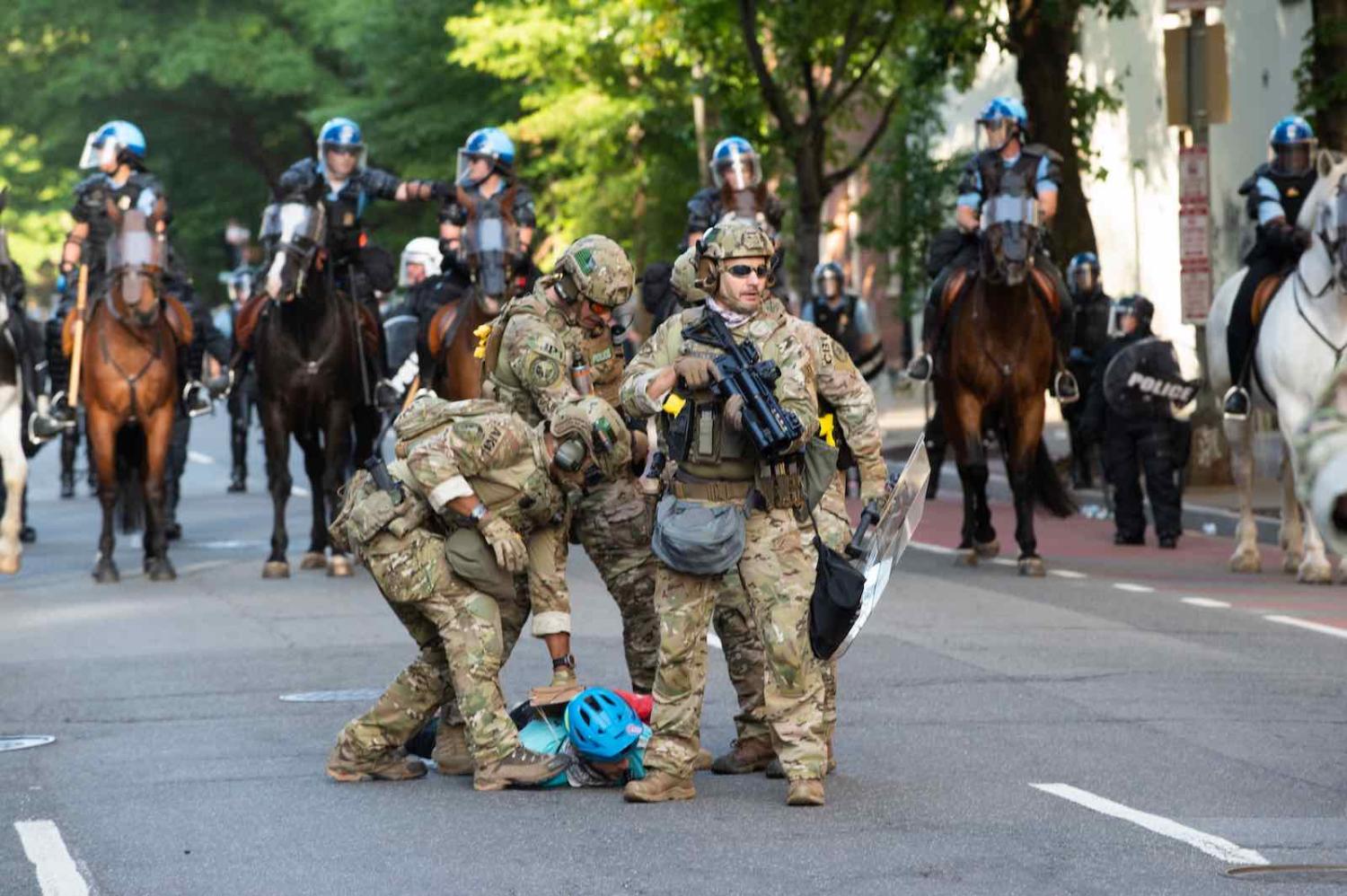 US Marshals restrain a protestor near the White House, 1 June (Roberto Schmidt/AFP via Getty Images)