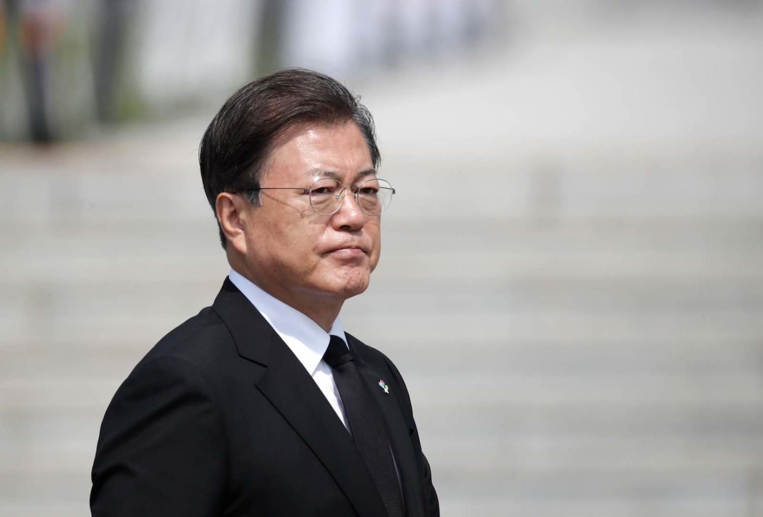 South Korean President Moon Jae-in attends a Memorial Day ceremony at the national cemetery in Daejeon on 6 June 2020 (Lee Jin-man/AFP/Getty Images)