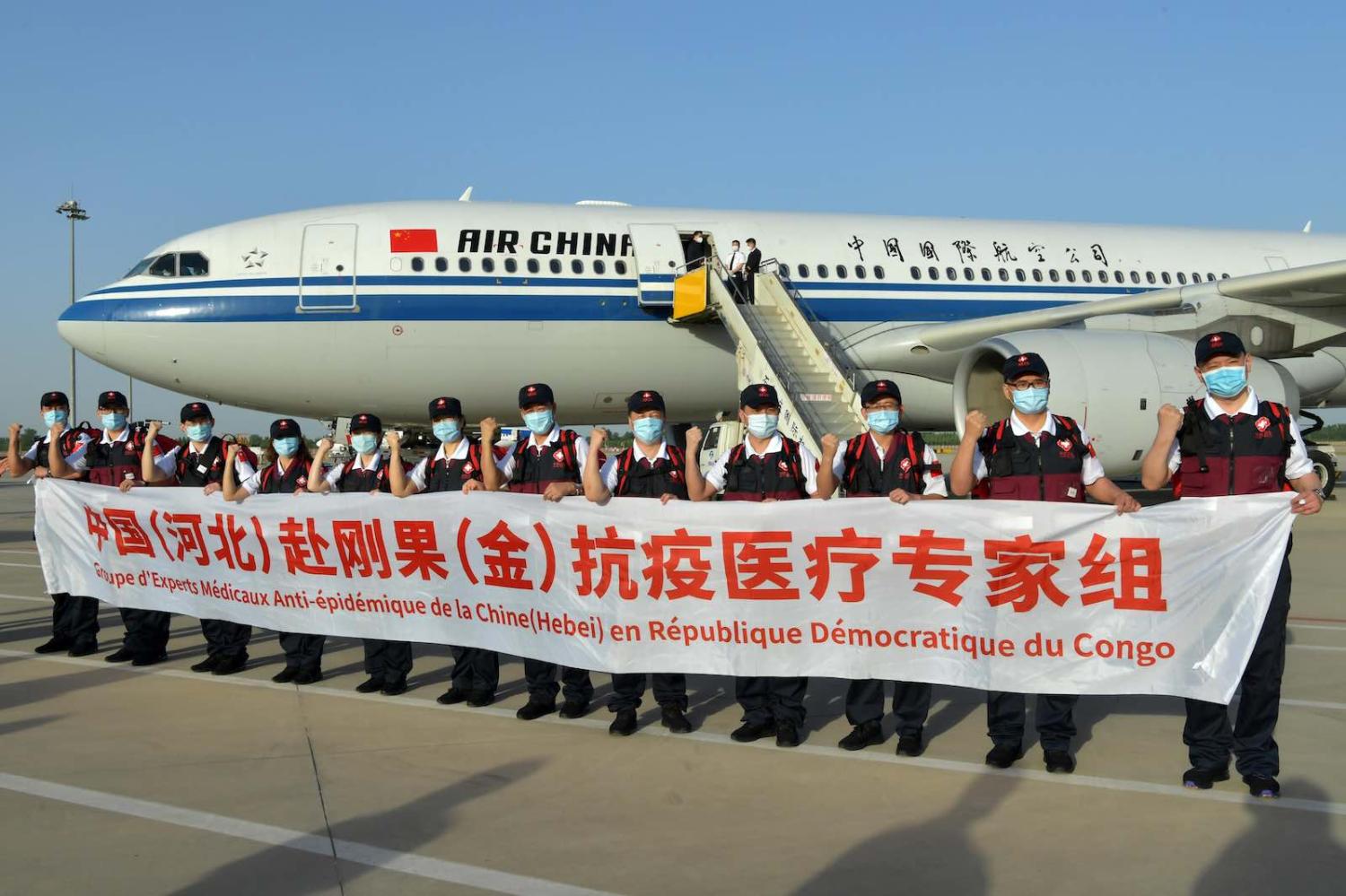 A team of anti-epidemic medical experts departing for the Democratic Republic of the Congo, Shijiazhuang, Hebei Province of China, 11 May 2020 (Zhai Yujia/China News Service via Getty Images)