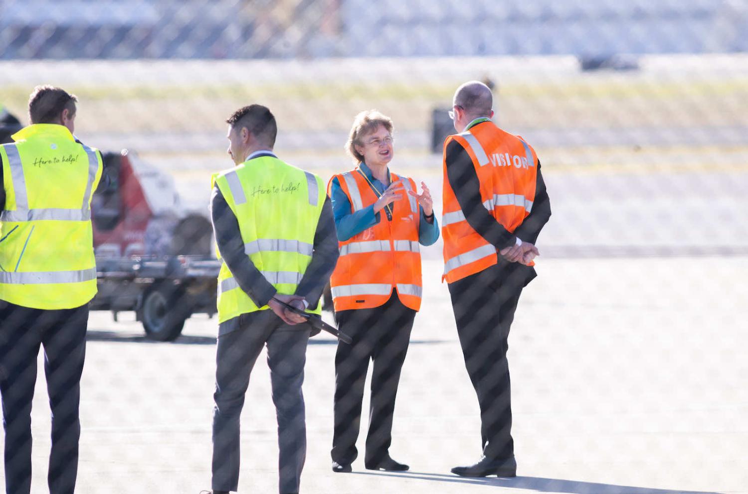 Frances Adamson, then secretary of the Department of Foreign Affairs and Trade, at Canberra Airport waiting for Covid-19 repatriation flights in May 2020 (Rohan Thomson/Getty Images)
