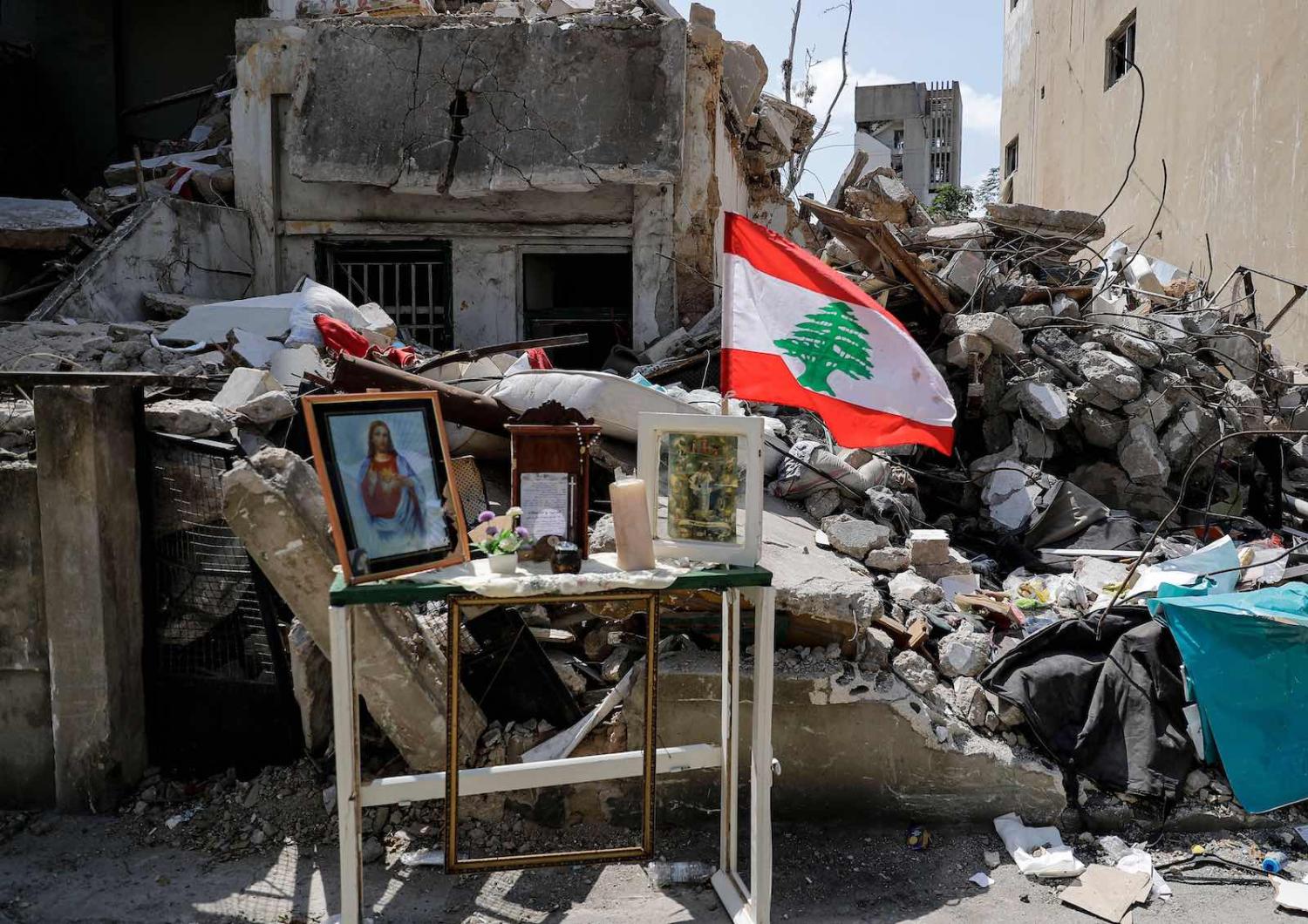 A makeshift Christian shrine in Beirut in the wake of the 4 August blast (Joseph Eid/AFP via Getty Images)