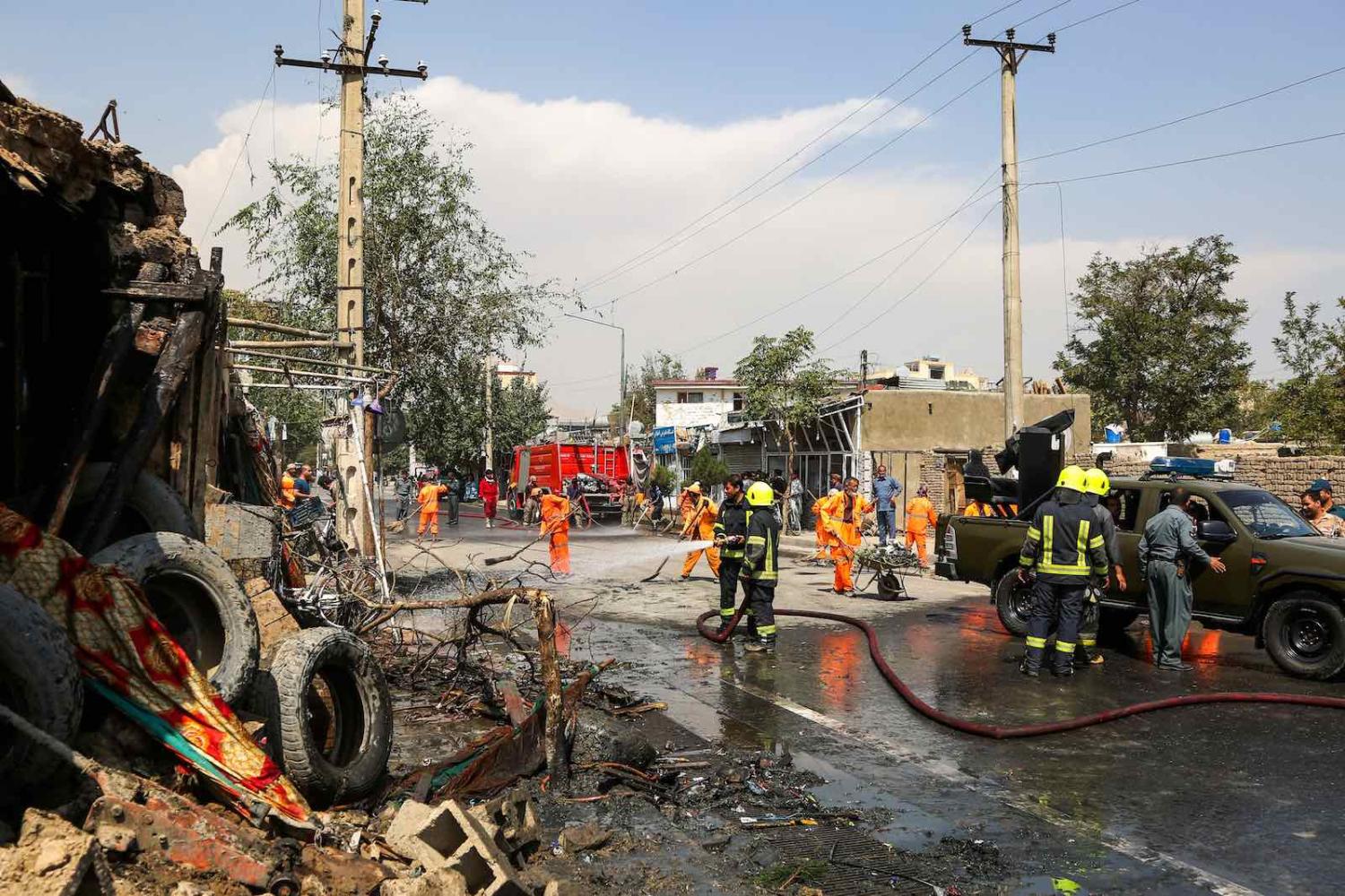 The site of a bomb explosion in Kabul which targeted the first vice president and killed 10 people, 9 September 2020 (AFP via Getty Images)