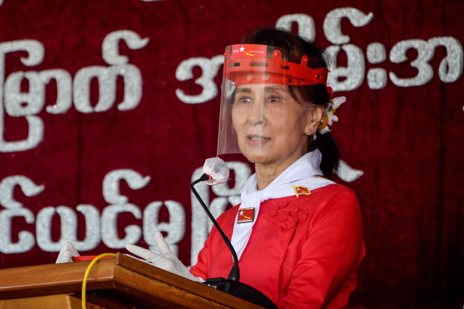 Myanmar's political leader Aung San Suu Kyi at a ceremony in Naypyidaw, 27 September 2020 (Thet Aung/AFP via Getty Images)