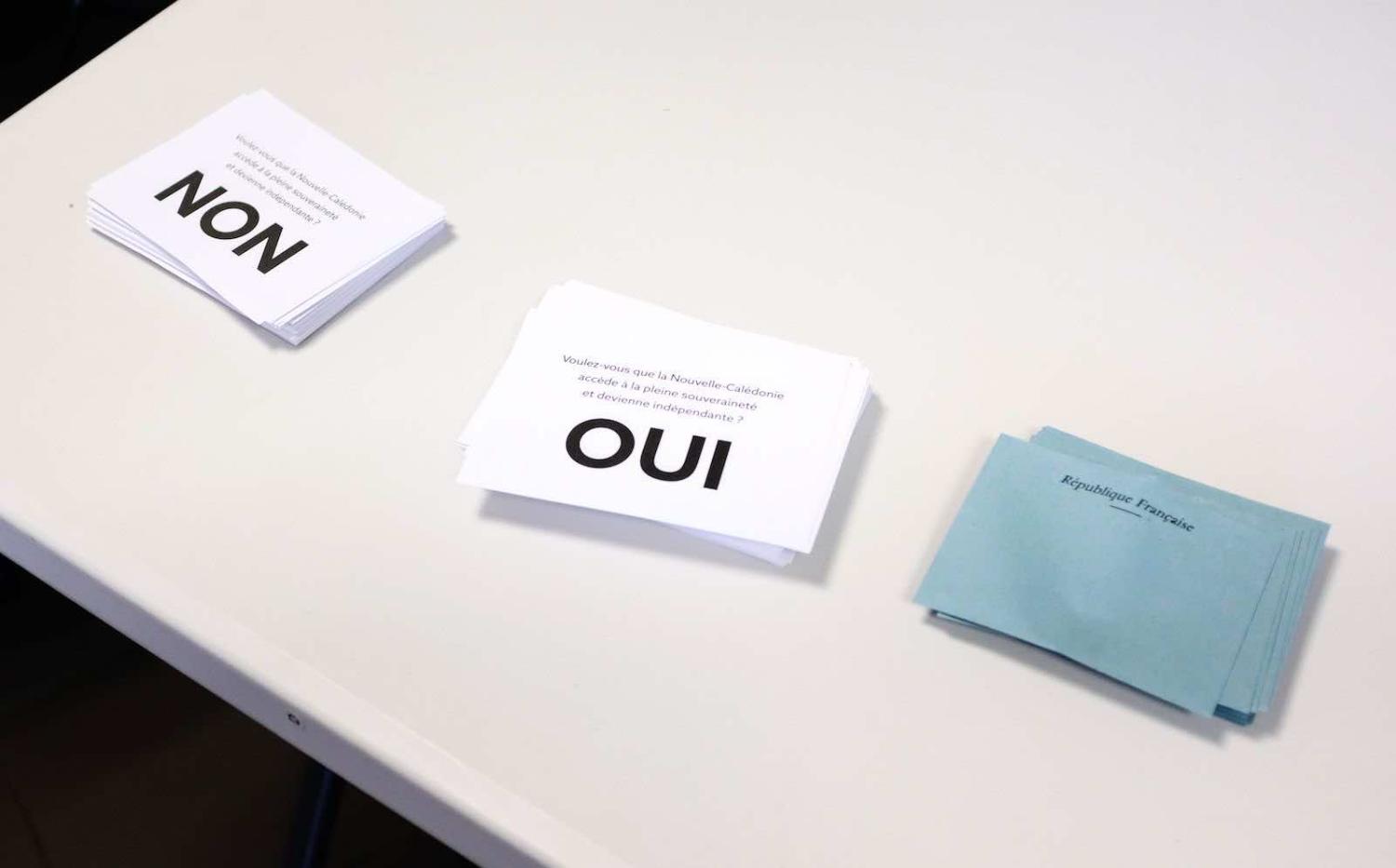 Voting forms in the referendum on independence on the French South Pacific territory of New Caledonia in Noumea on 4 October (Theo Rouby/AFP via Getty Images)