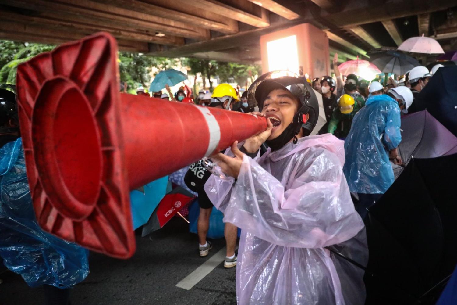 A pro-democracy protestor at a rally in Bangkok, 18 October 2020 (Jack Taylor/AFP via Getty Images)