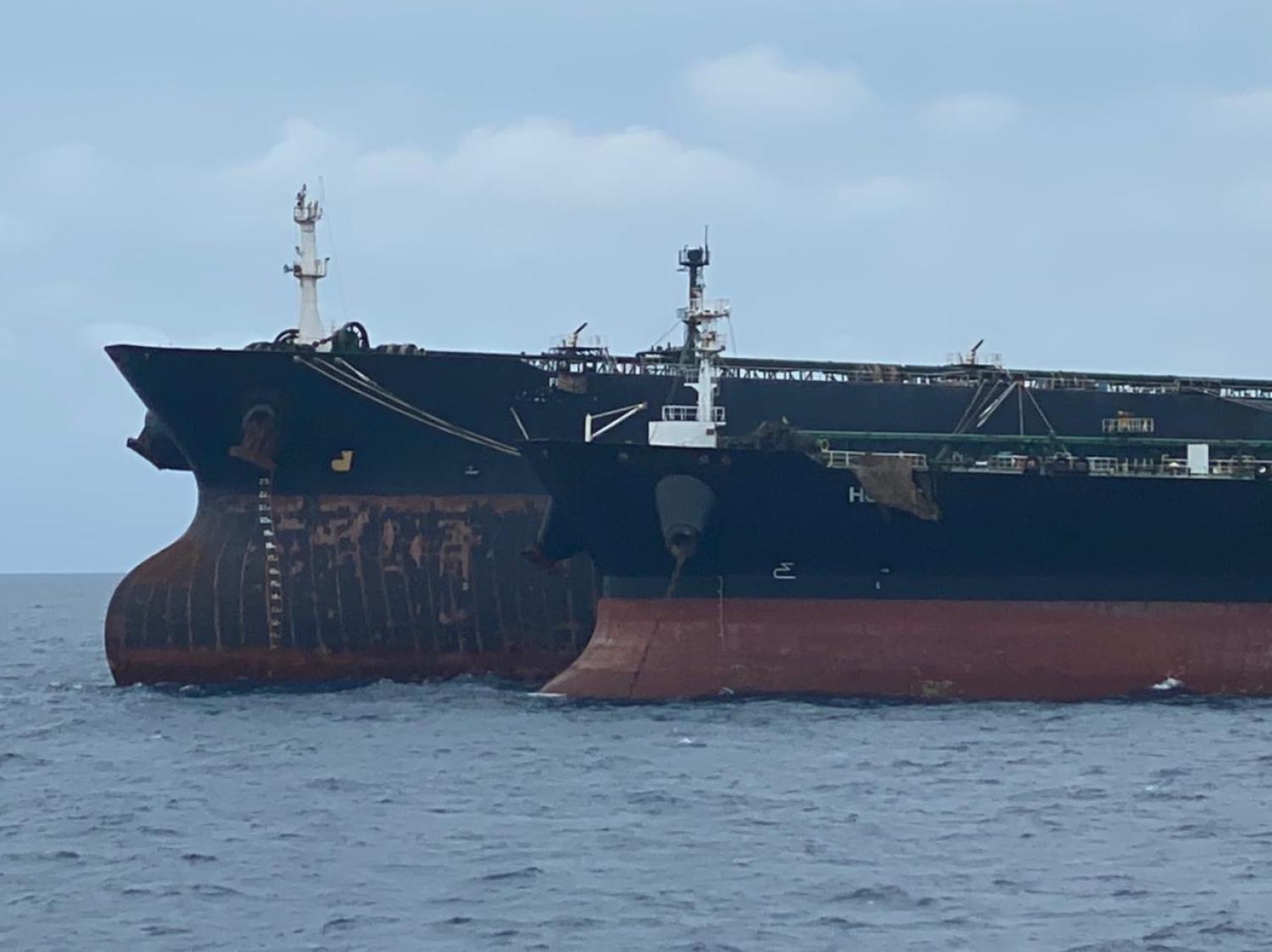 MT Horse and MT Freya detained off West Kalimantan - note the covering over the vessel name (Indonesian Coast Guard/Anadolu Agency via Getty Images)