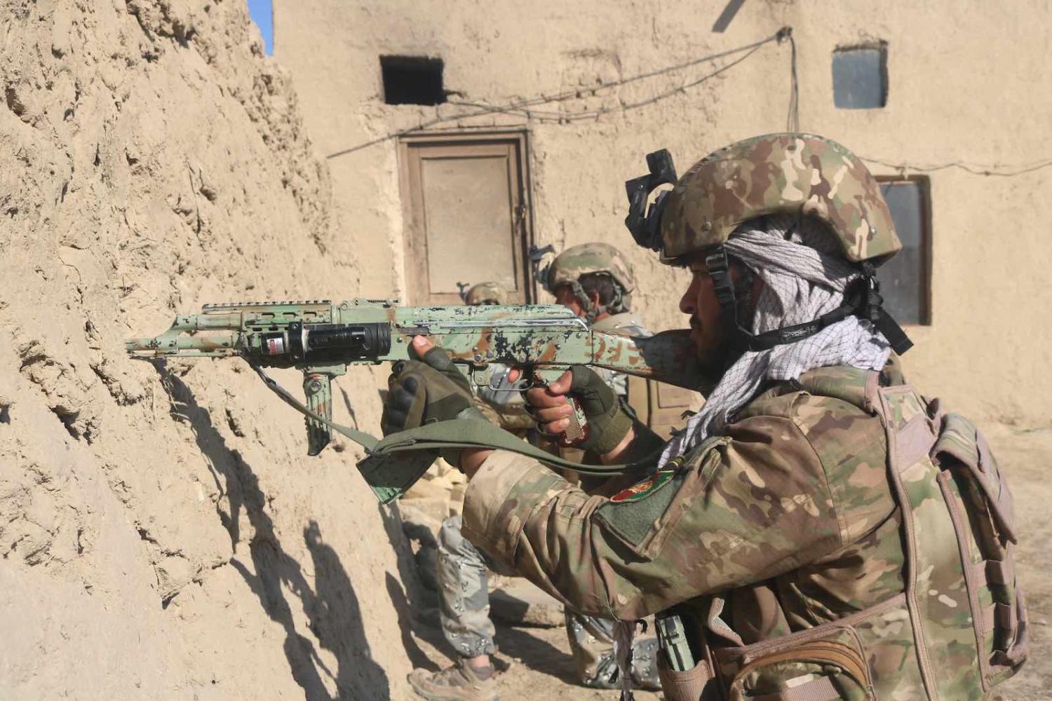 Afghan security forces in an operation against Taliban militants in Jawzjan province, Afghanistan, 16 February 2021 (Mohammad Jan Aria/Xinhua via Getty Images)