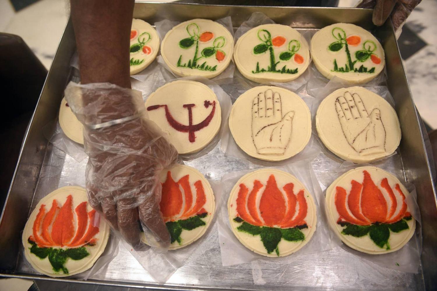 Sweets with political party symbols ahead of West Bengal Assembly election (Samir Jana/Hindustan Times via Getty Images)