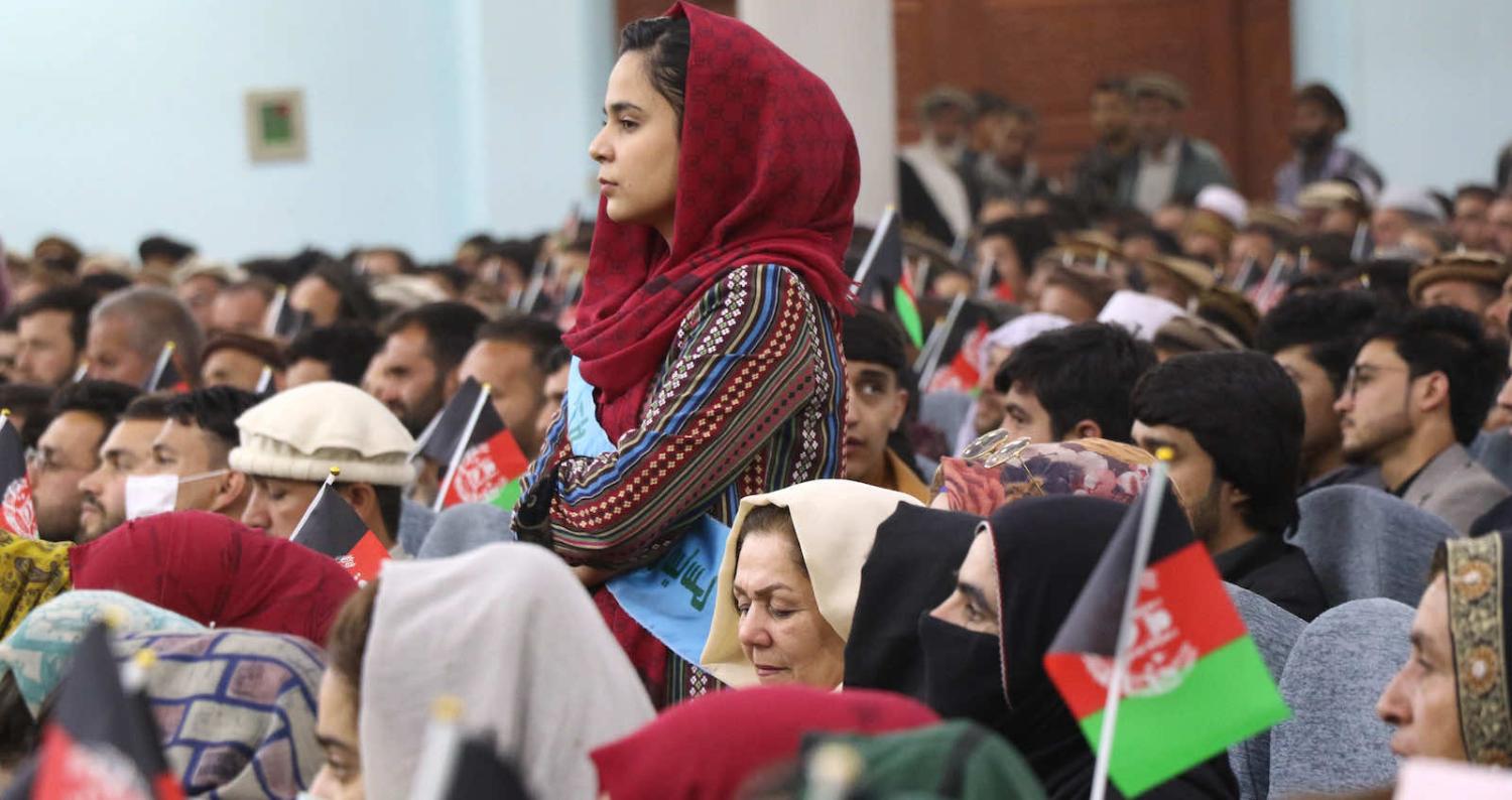 Afghan women, young people, activists and elders rally in March to support peace talks and the government in Kabul, Afghanistan (Haroon Sabawoon/Anadolu Agency via Getty Images)