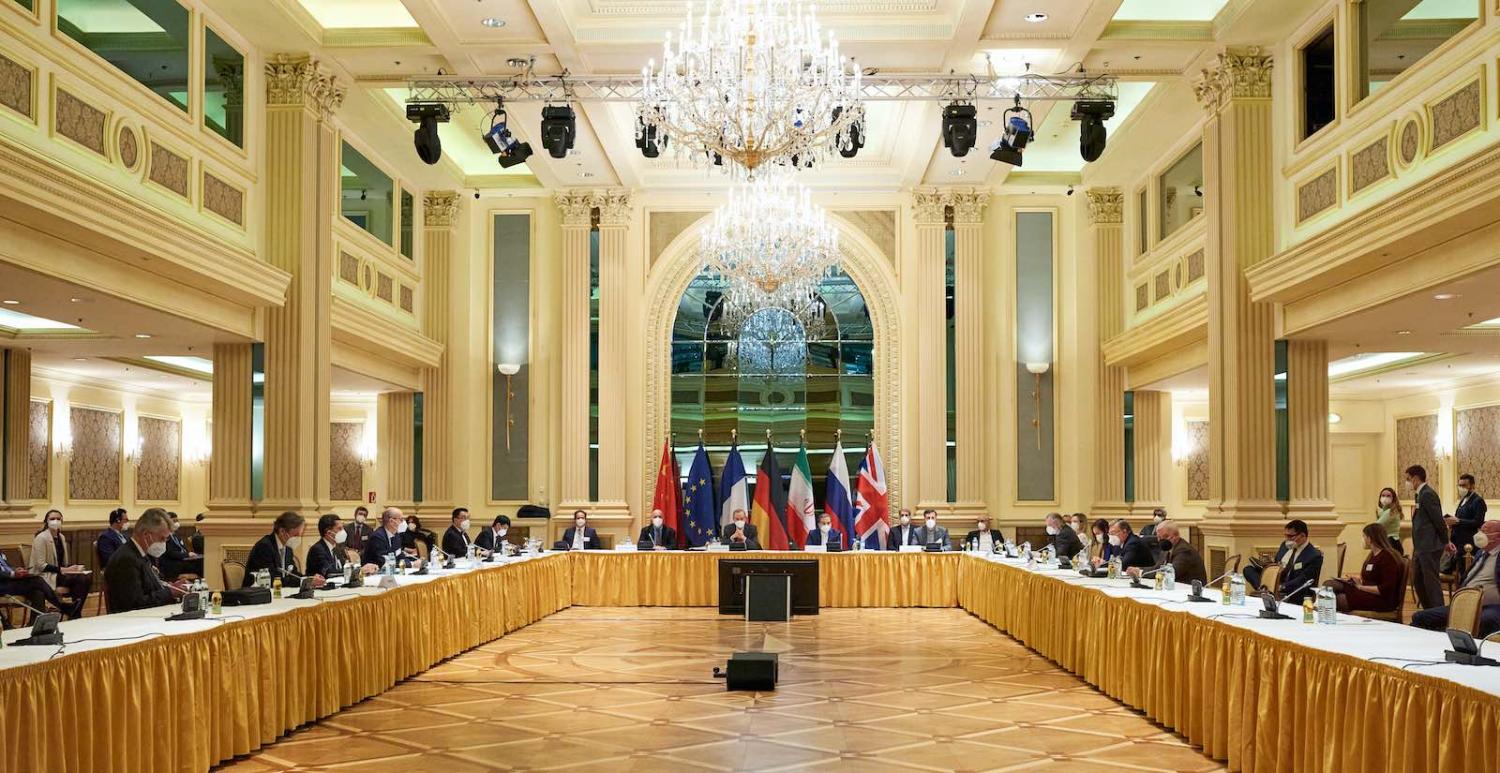 Nuclear talks resume at the Grand Hotel in Vienna, Austria on 6 April 2021 (EU Delegation in Vienna/Anadolu Agency via Getty Images)