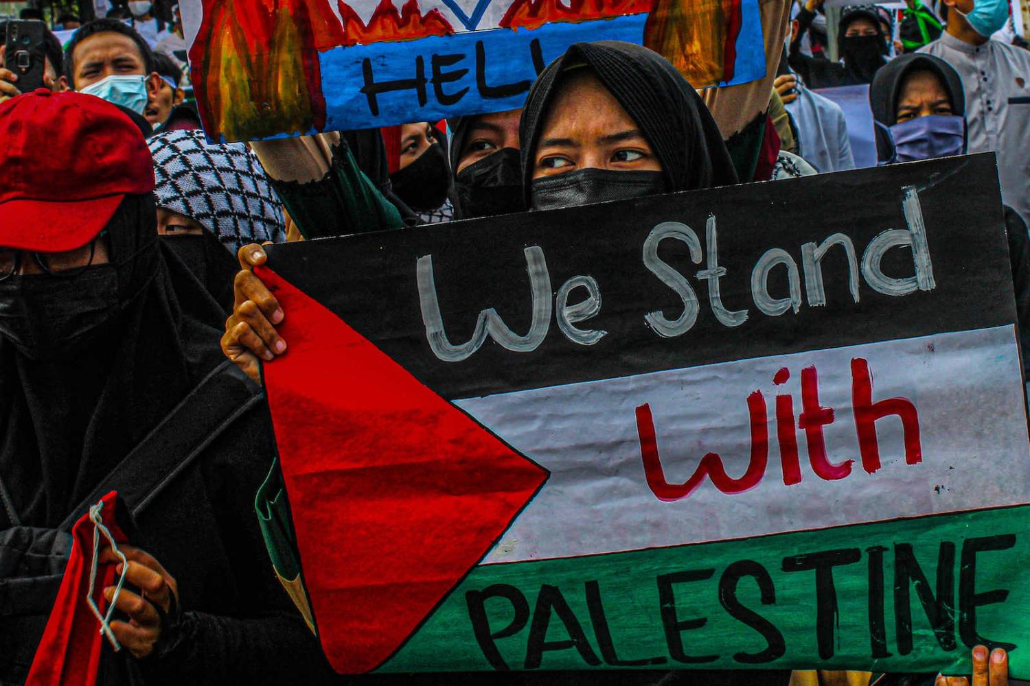 Demonstration in Jakarta in support of Palestinians, 21 May (Fazjri Abdillah/Riau Images/Barcroft Media via Getty Images)
