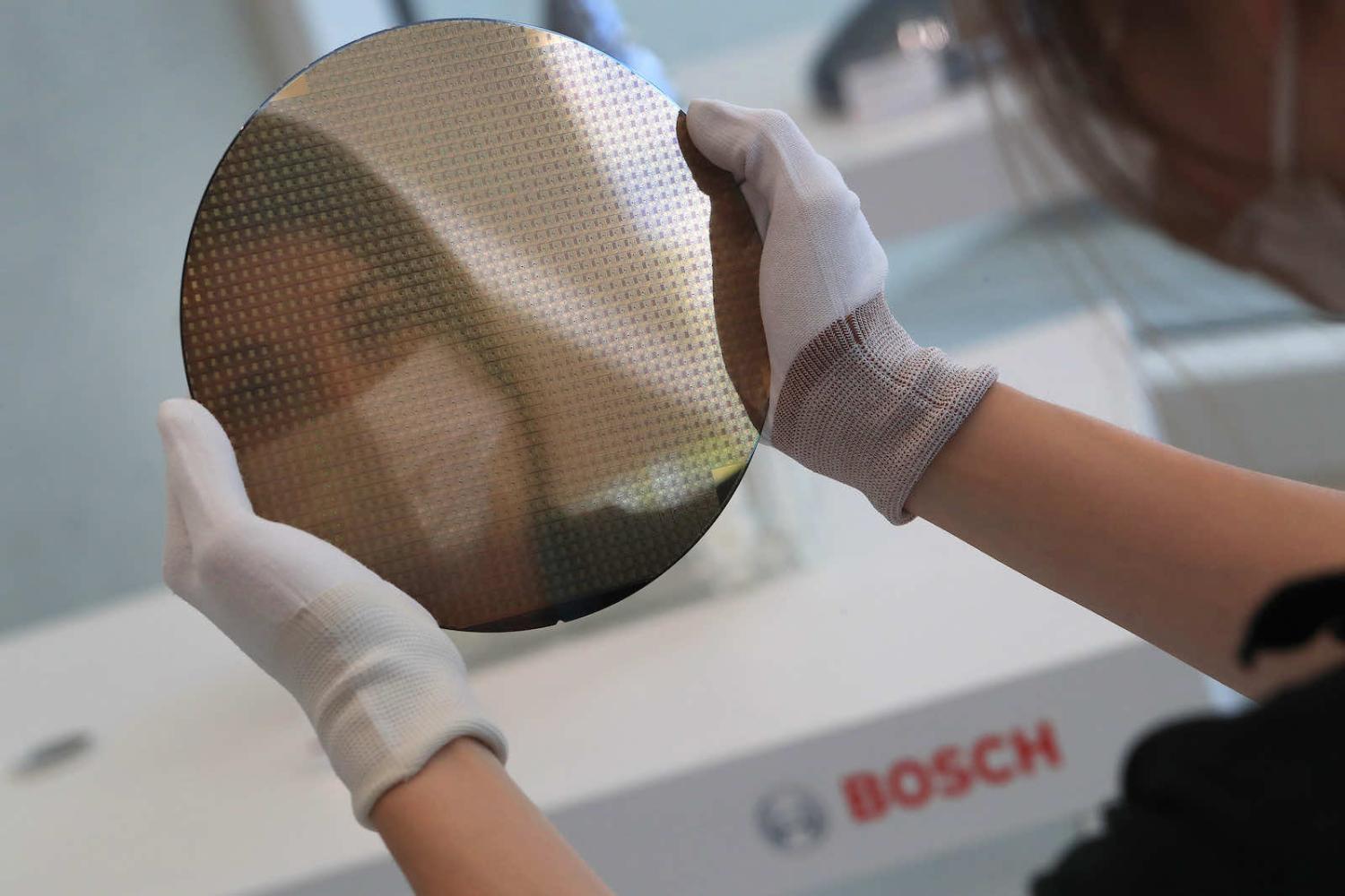 A silicon wafer at the semiconductor fabrication plant operated by Robert Bosch GmbH in Dresden, Germany (Krisztian Bocsi/Bloomberg via Getty Images)