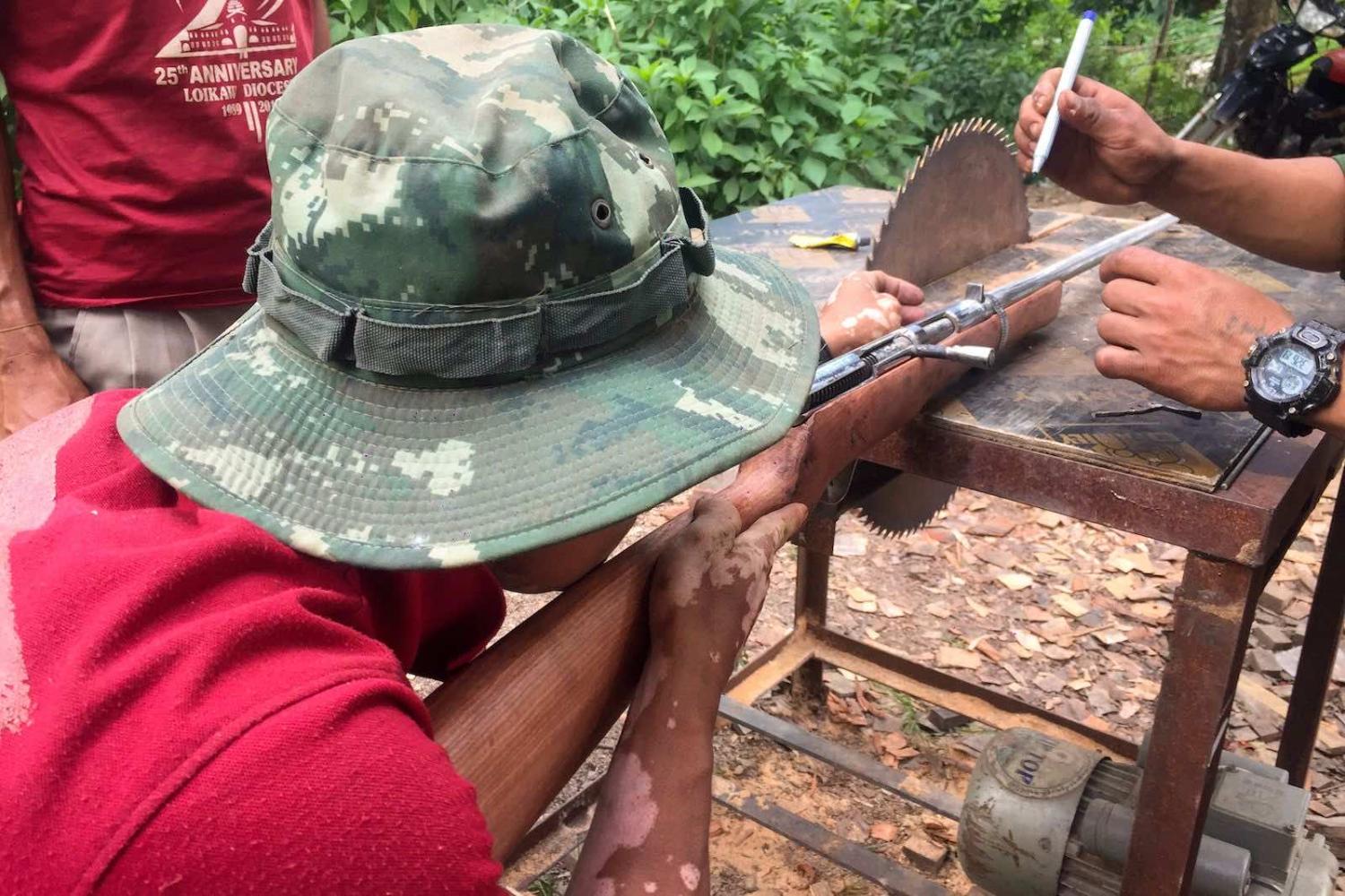 Handmade guns to be used in fighting against security forces, near Demoso, Kayah state, Myanamar, 4 June 2021 (STR/AFP via Getty Images)