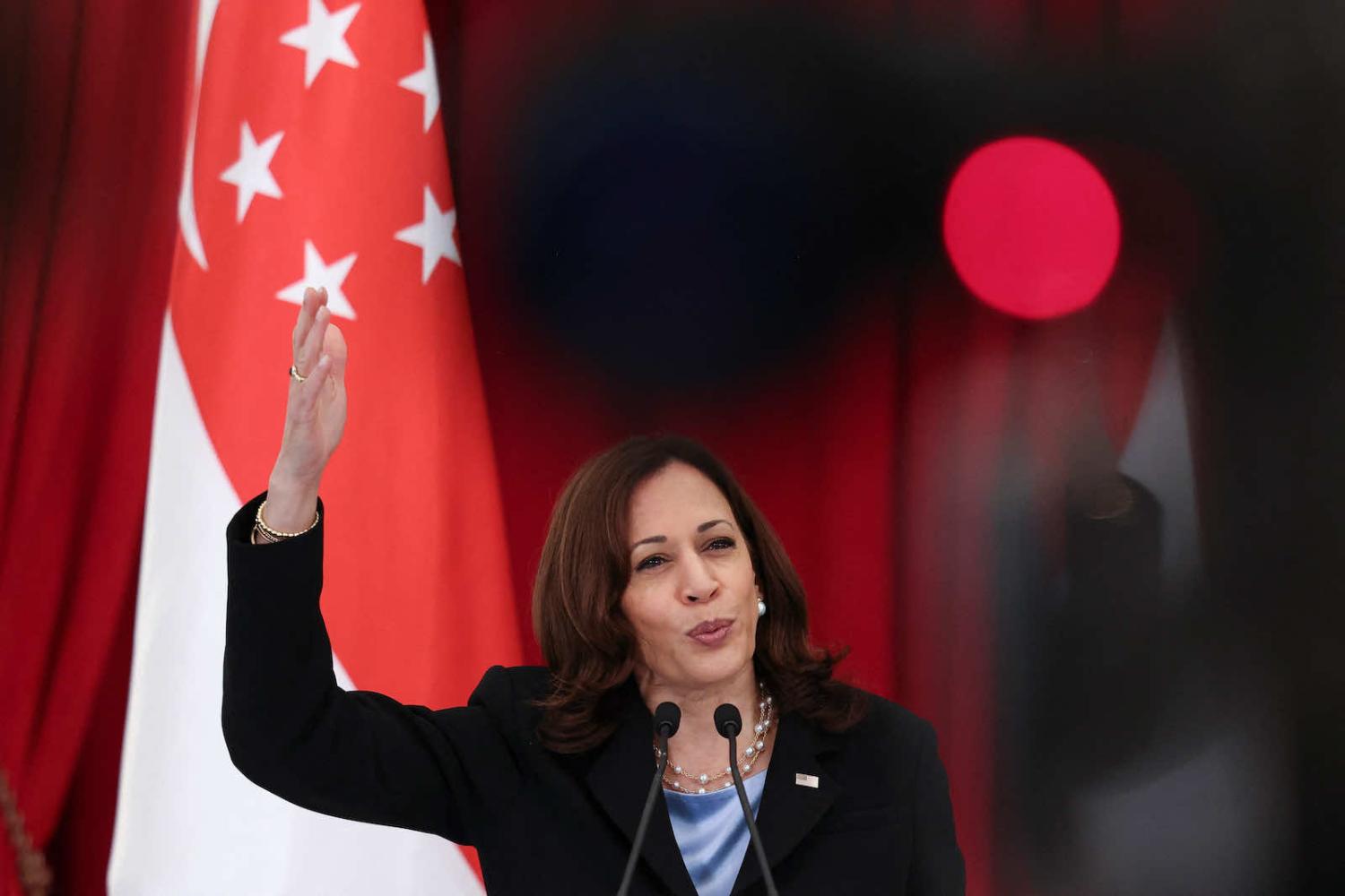 US Vice President Kamala Harris during a joint news conference with Singapore's Prime Minister Lee Hsien Loong in August (Evelyn Hockstein/AFP via Getty Images)