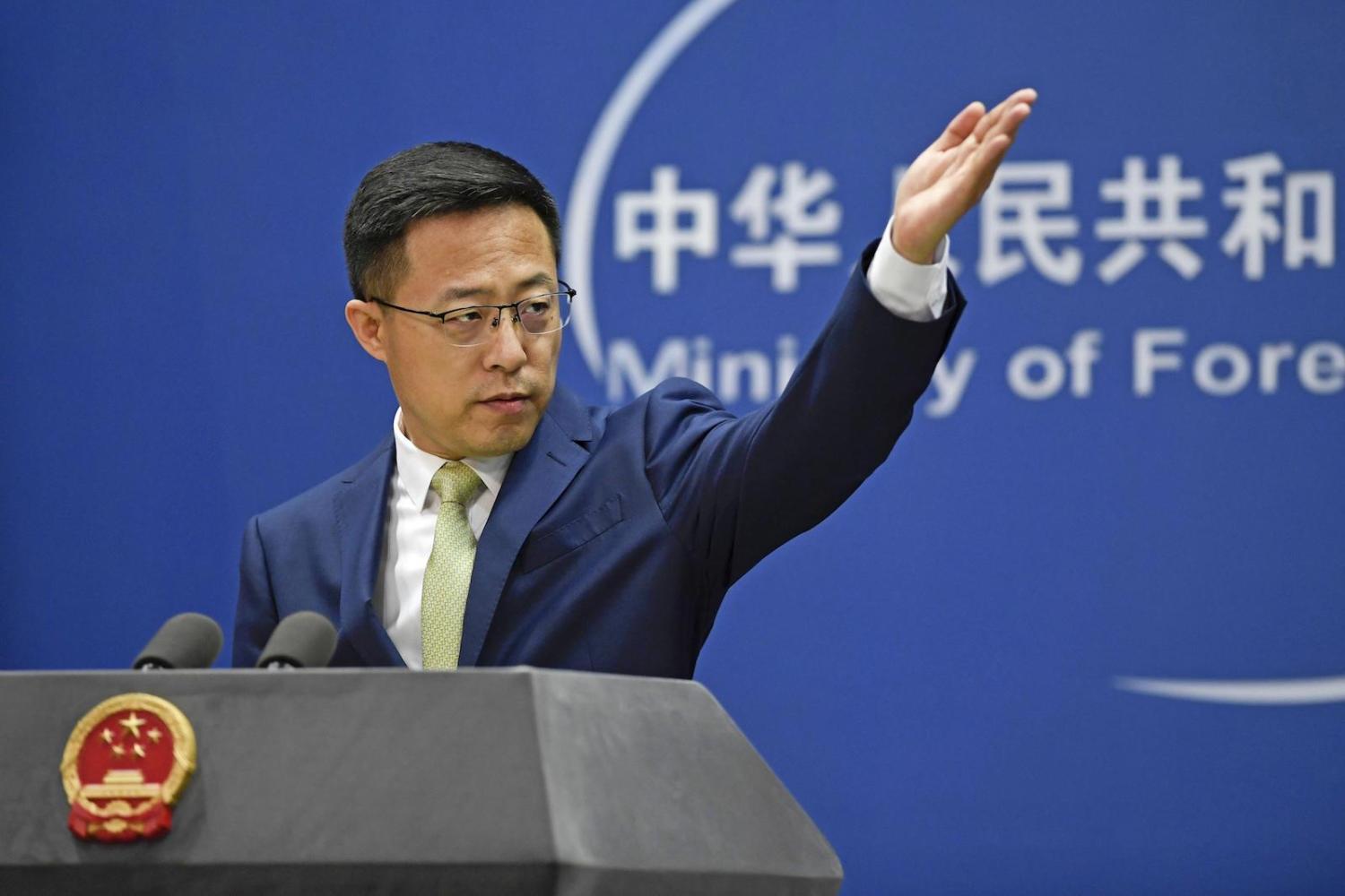 Chinese Foreign Ministry spokesman Zhao Lijian during a press conference in Beijing (Kyodo News via Getty Images)