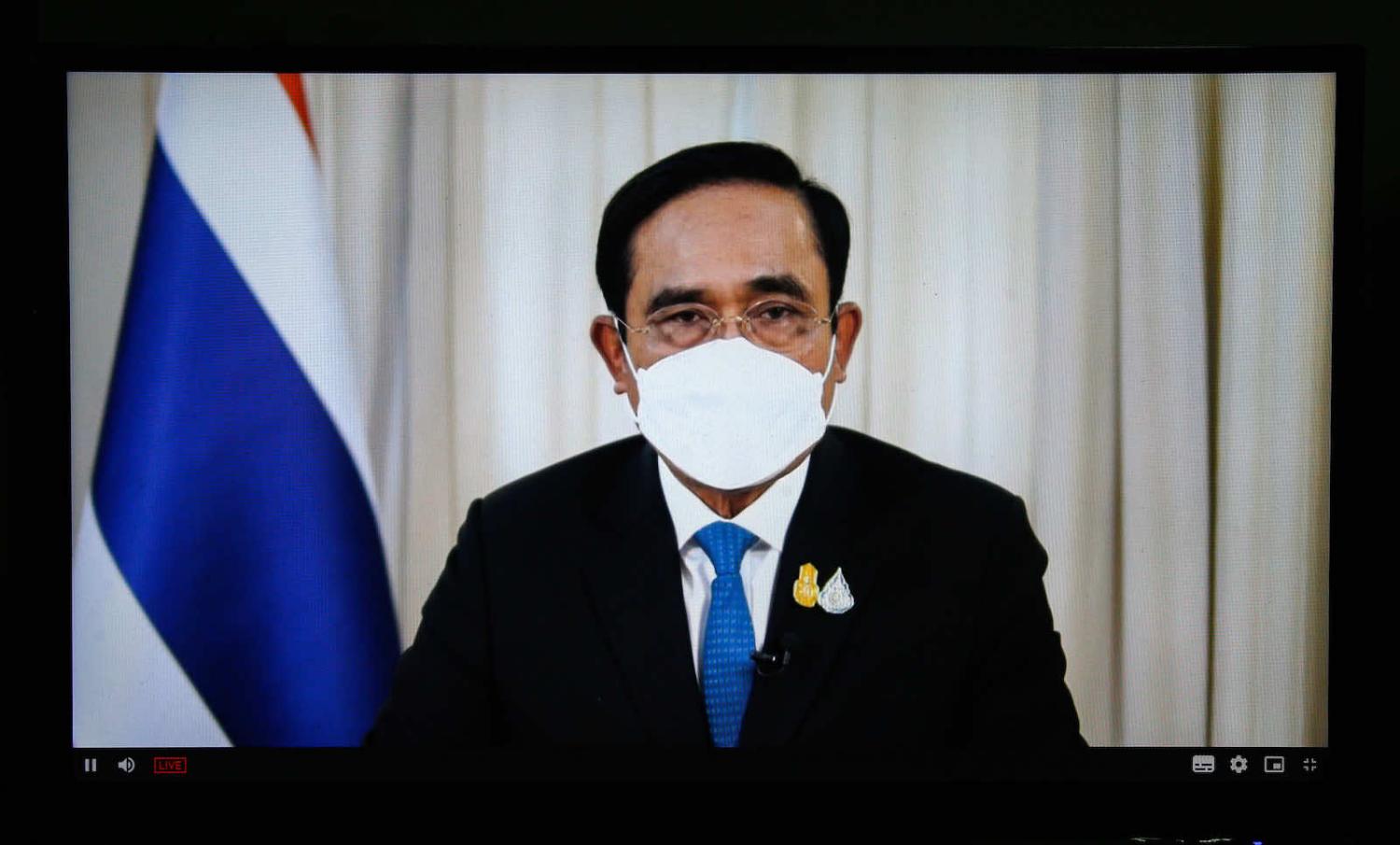 Thailand’s Prime Minister Prayuth Chan O-Cha making a live-televised speech in November (Chaiwat Subprasom via Getty Images)