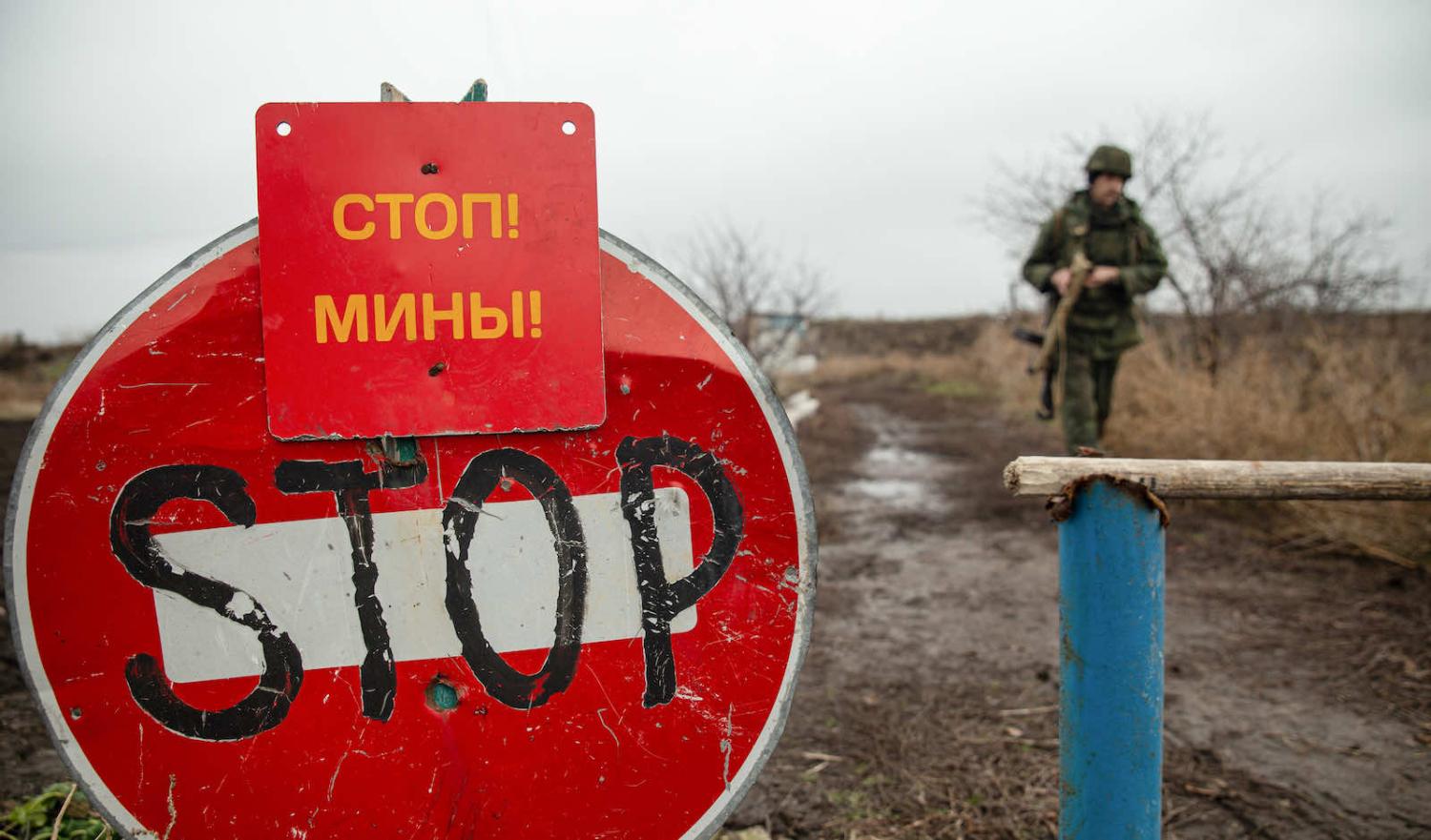 A checkpoint for the “Lugansk People’s Republic” (Alexander Reka/TASS via Getty Images)