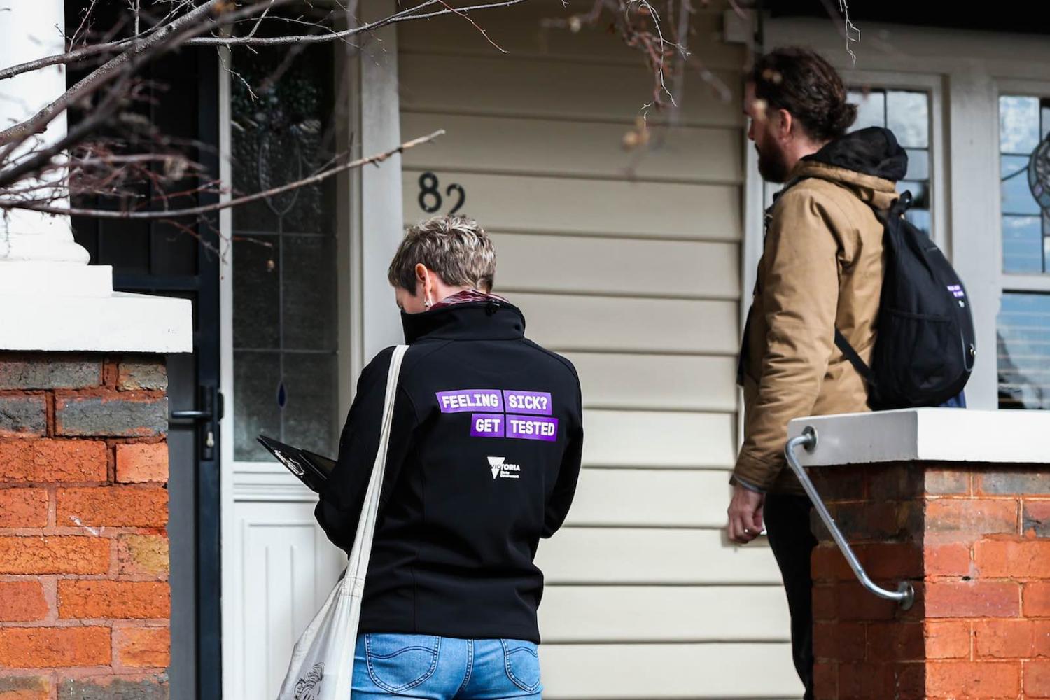 A team of “door knockers” offer Covid-19 tests in Melbourne’s inner northern suburbs (Asanka Ratnayake/Getty Images)