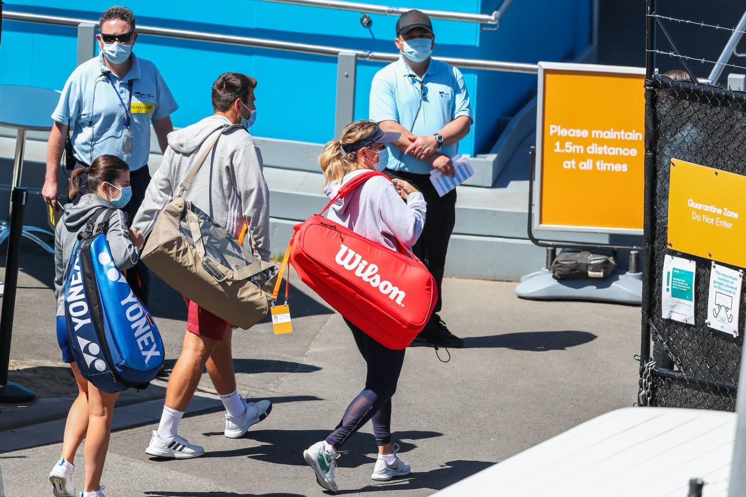 Tennis players enter the quarantine zone to train at Melbourne Park (Asanka Ratnayake/Getty Images)