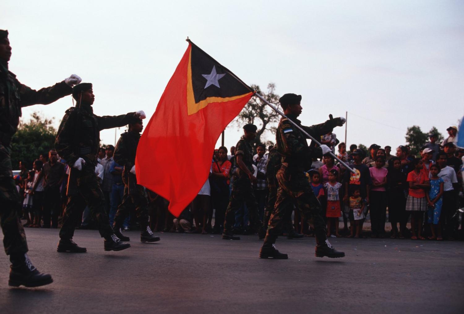 A parade on the anniversary of the founding of Falintil (Armed Forces of National Liberation of East Timor), Dili, 1 August 2002 (Jerry Redfern/LightRocket via Getty Images)