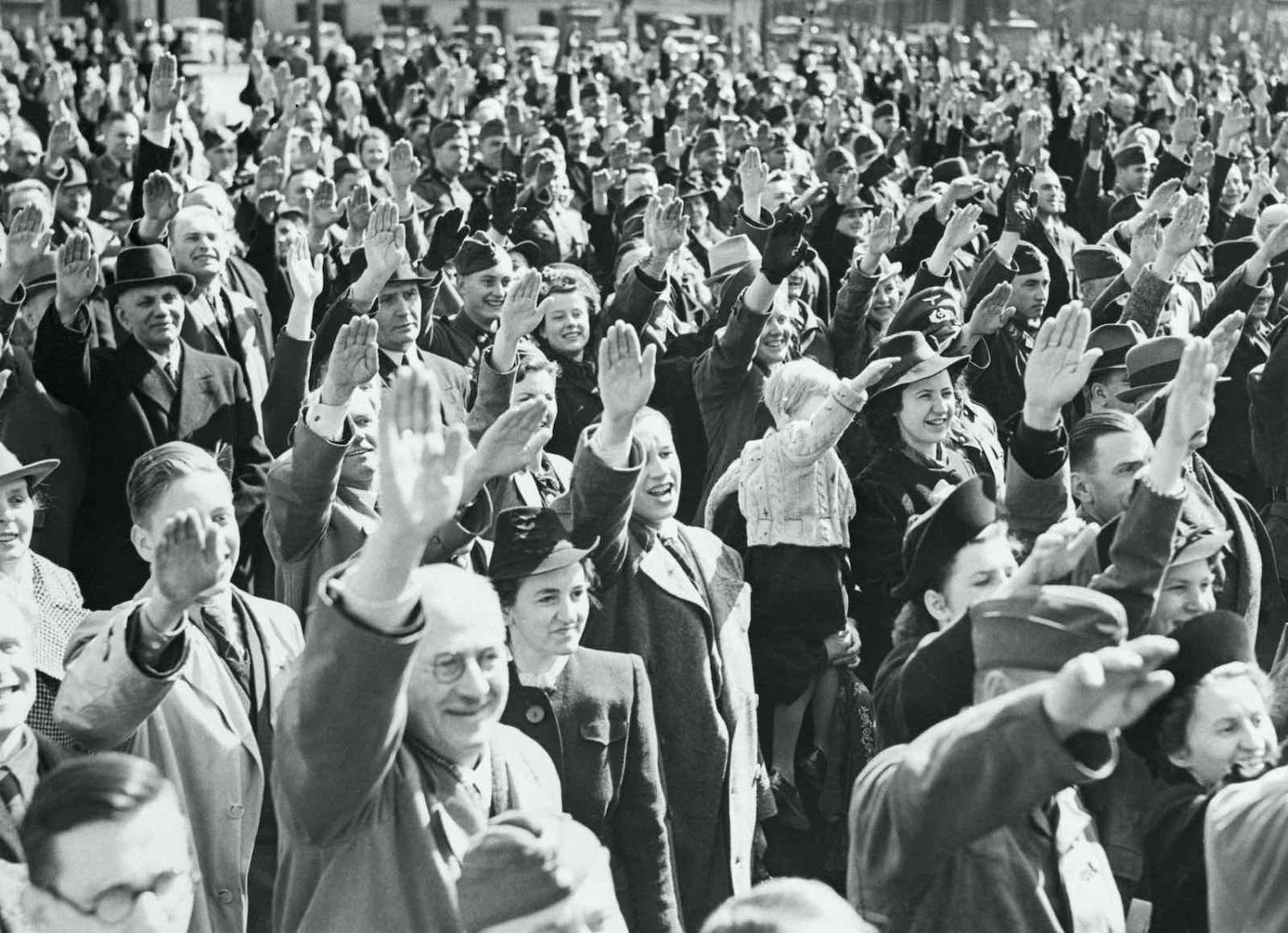 Crowds cheer Adolf Hitler on his 51st birthday in 1940 outside the Reich Chancellory, Berlin (Getty Images)