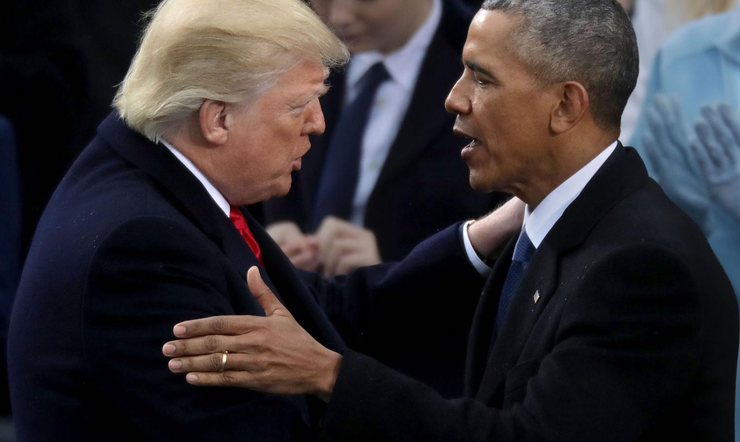 Former US president Barack Obama and US President Donald Trump, 20 January 2017 (Photo: Chip Somodevilla/Getty)