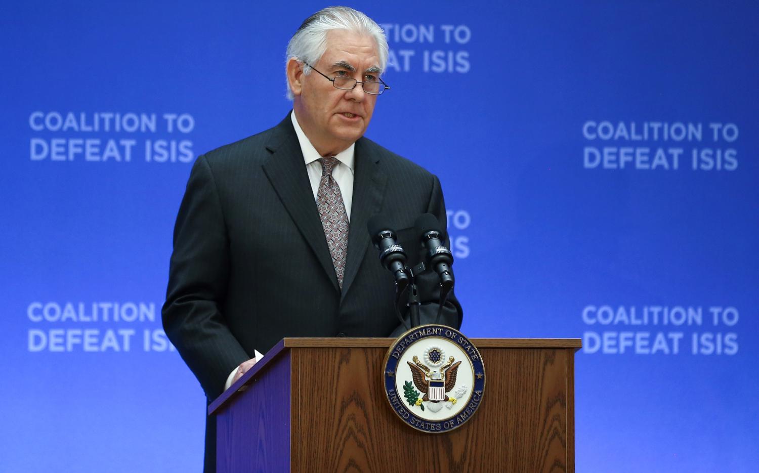 The US Secretary of State Rex Tillerson during the meeting of the coalition to defeat of ISIS in Washington. Photo: Cem Ozdel/Anadolu Agency/Getty Images 