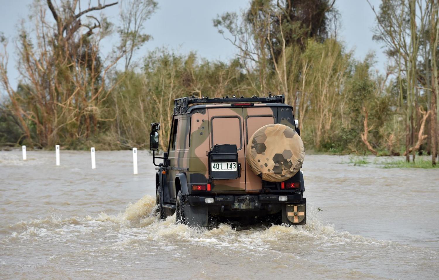 An Australian army vehicle in floodwaters near the Queensland town of Bowen in March 2017 following Cyclone Debbie (Photo: Peter Parks via Getty)