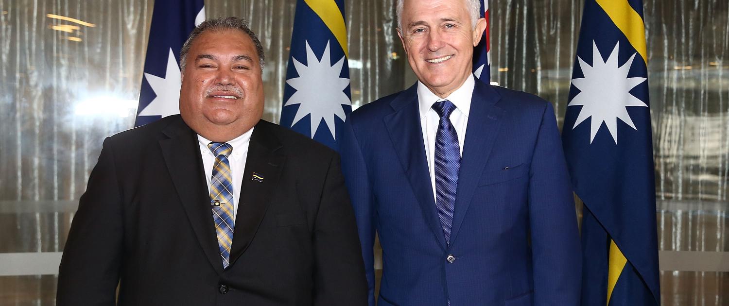 Nauru President Baron Waqa and Australian Prime Minister Malcolm Turnbull, April 2017 (Photo: Mark Metcalfe/Getty Images)