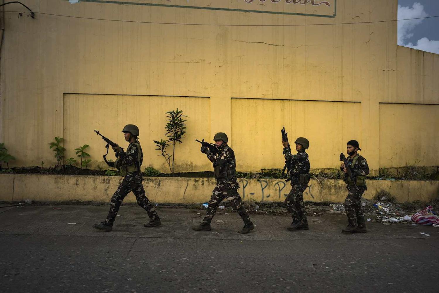 Philippine soldiers in Marawi city, 25 May 2017, two days after martial law was declared across Mindanao region. (Photo: Jes Aznar/Getty Images)