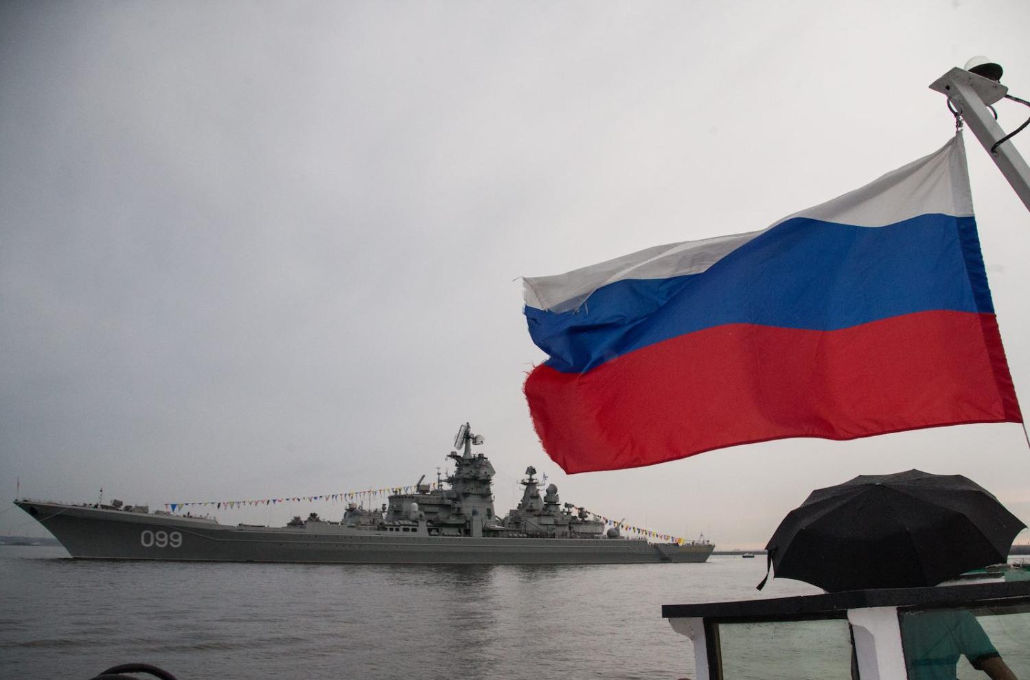 The Russian Navy’s Pyotr Velikiy nuclear battle cruiser in St Petersburg (Igor Russak/NurPhoto via Getty Images)