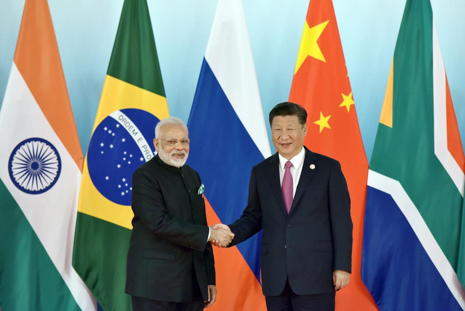 Brighter days: Narendra Modi and Xi Jinping at the 2017 BRICS summit in Xiamen, China (TPG/Getty Images) 