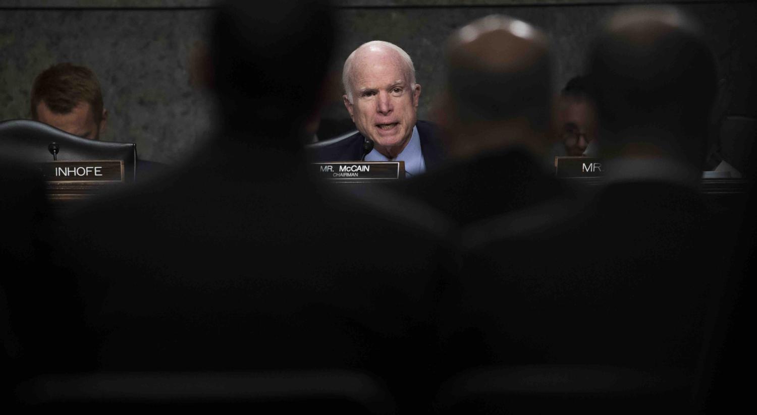 John McCain questioning witnesses at the Senate Armed Services Committee in October 2017 (Photo: Drew Angerer/Getty)