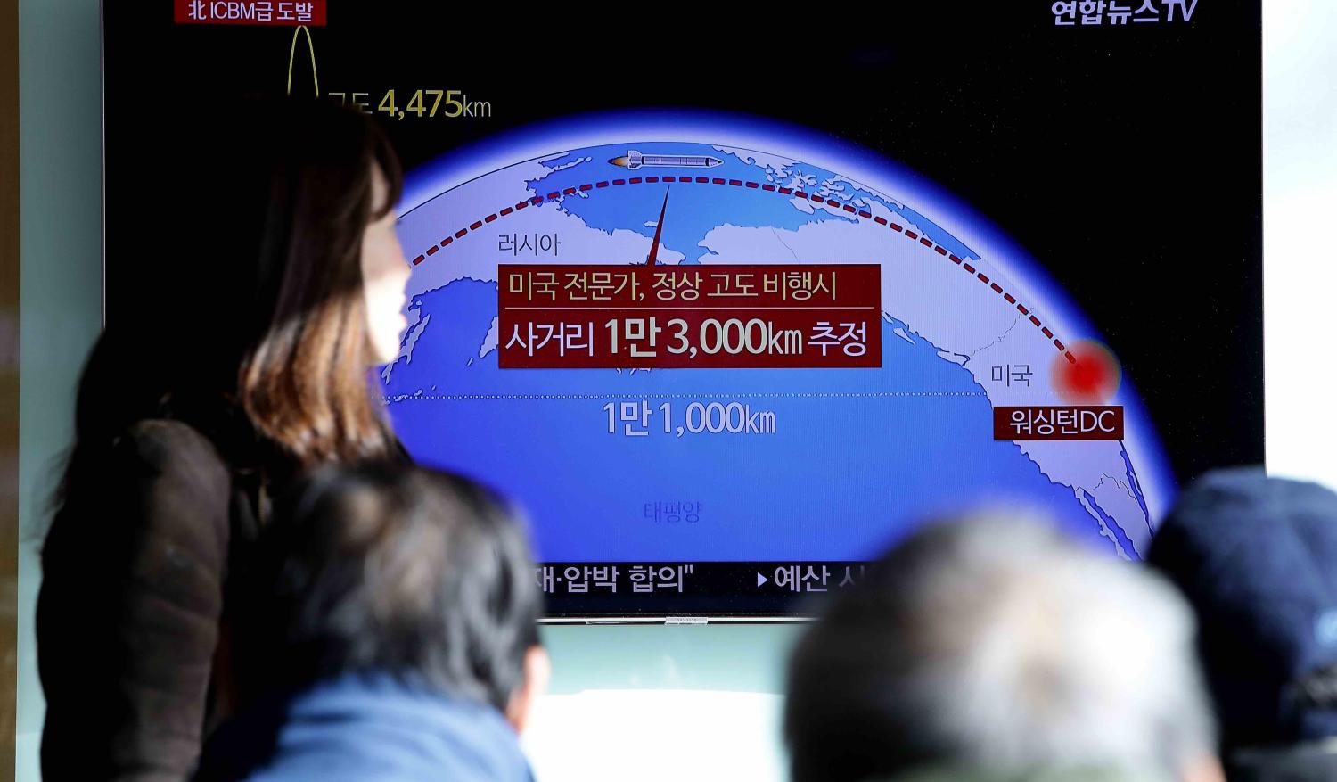 Television reports of North Korea’s test-launch of a ballistic missile in November (Photo by Chung Sung-Jun/Getty)