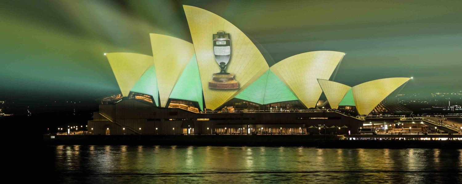 The Ashes logo projected on the Sydney Opera House during the New Year Test in January (Photo: Brook Mitchell/Getty)