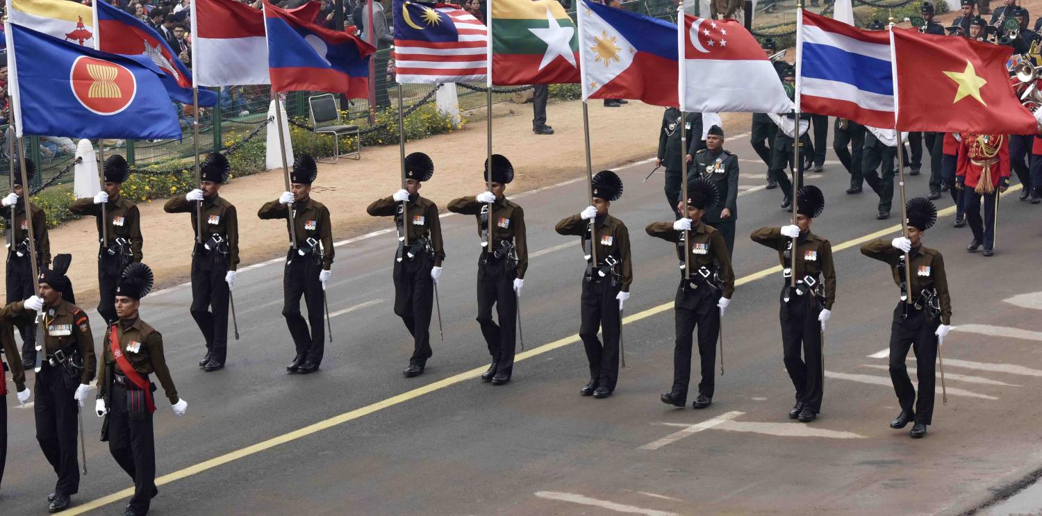 ASEAN flags on parade before the India-ASEAN summit in January (Photo: Mohd Zakir/Getty)