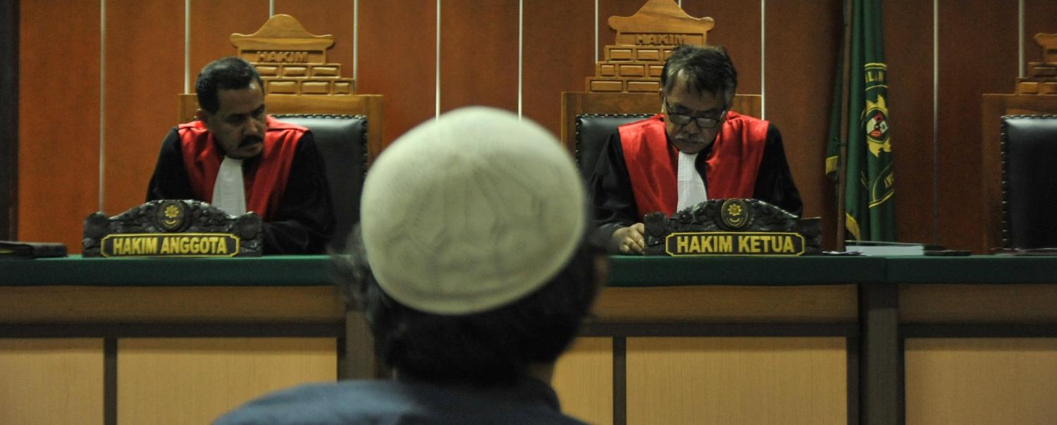 Indonesian arms smuggler Suryadi Mas'ud is sentenced in West Jakarta District Court on 6 February (Photo: Anton Raharjo/Getty)