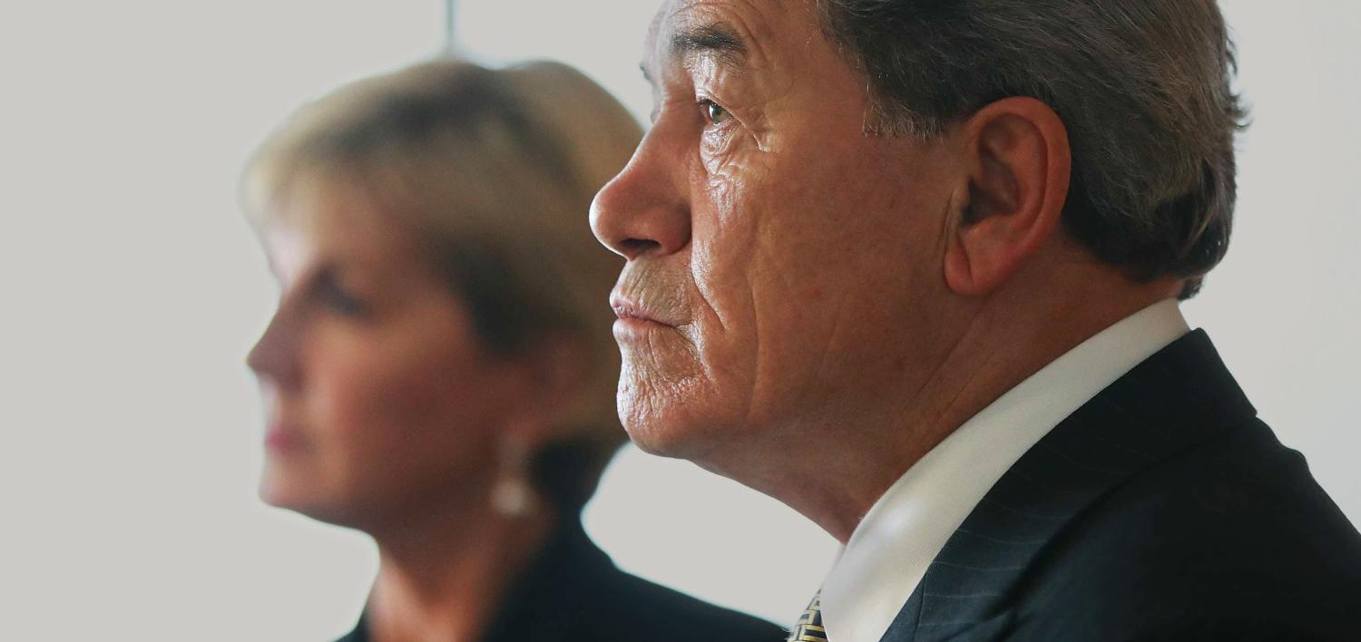 New Zealand Deputy Prime Minister Winston Peters and Australia’s Julie Bishop in Wellington last month (Photo: Hannah Peters/Getty)