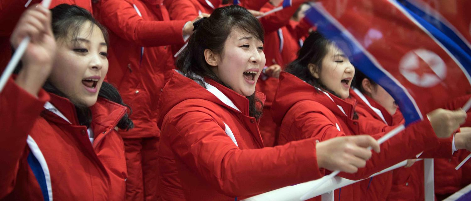 North Korean cheer squad in Gangneung Ice Arena during the Winter Olympics (Photo: Carl Court/Getty)