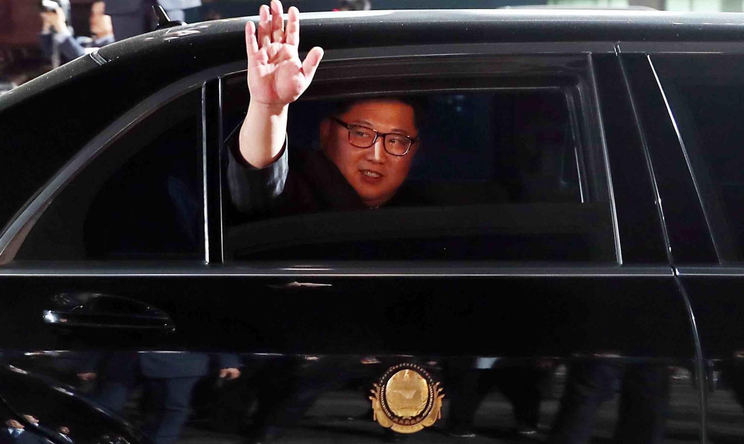 North Korean leader Kim Jong-un waves when departing the inter-Korean summit in Panmunjom last month (Photo: Getty Images)