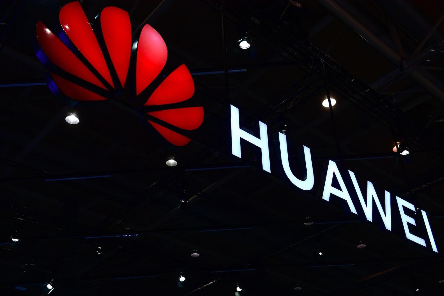 The Huawei logo displayed at the 2018 CeBIT technology trade fair on 12 June in Hanover, Germany (Photo: Alexander Koerner/Getty)